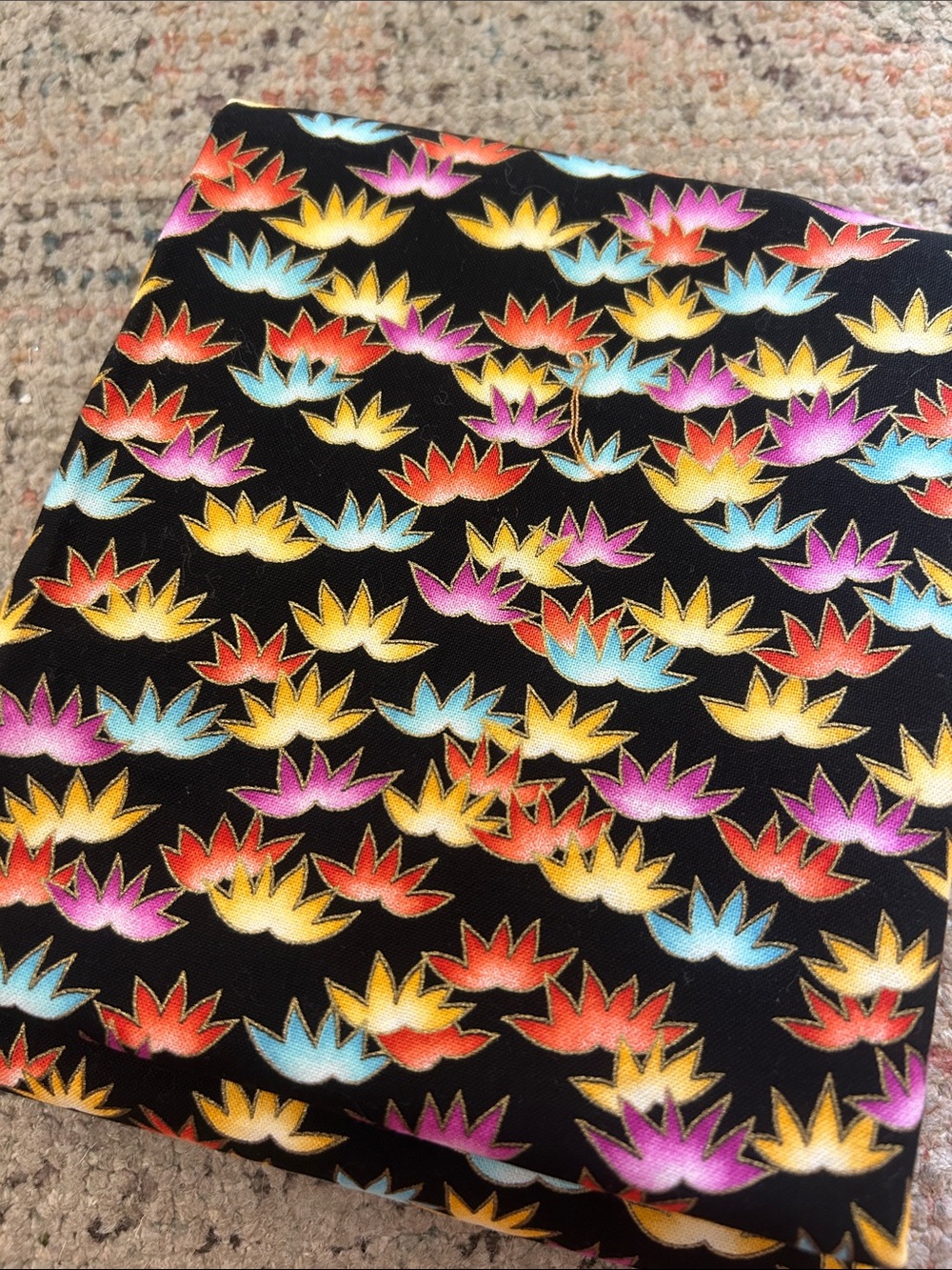 Black Cotton Fabric with Multicolor Floral Batik Motif